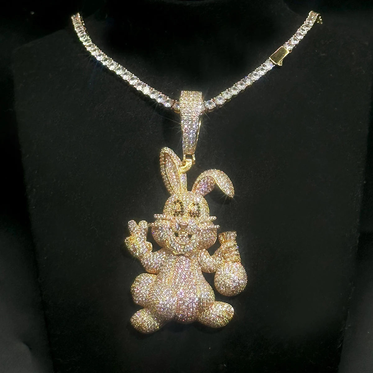 Aokaishen-Prong Coelho Colar Pingente Para Mulheres, Real Cobre, Iced Out Charme, Jóias Hip Hop, Zircônia Cúbica