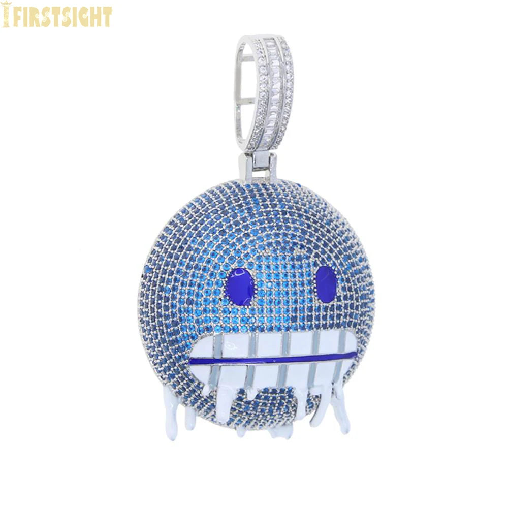 Colar gelado Bling Iceman para homens e mulheres, corrente de tênis, charme de expressão de esmalte azul, jóias Hip Hop, 5mm, CZ, moda, novo, 2024