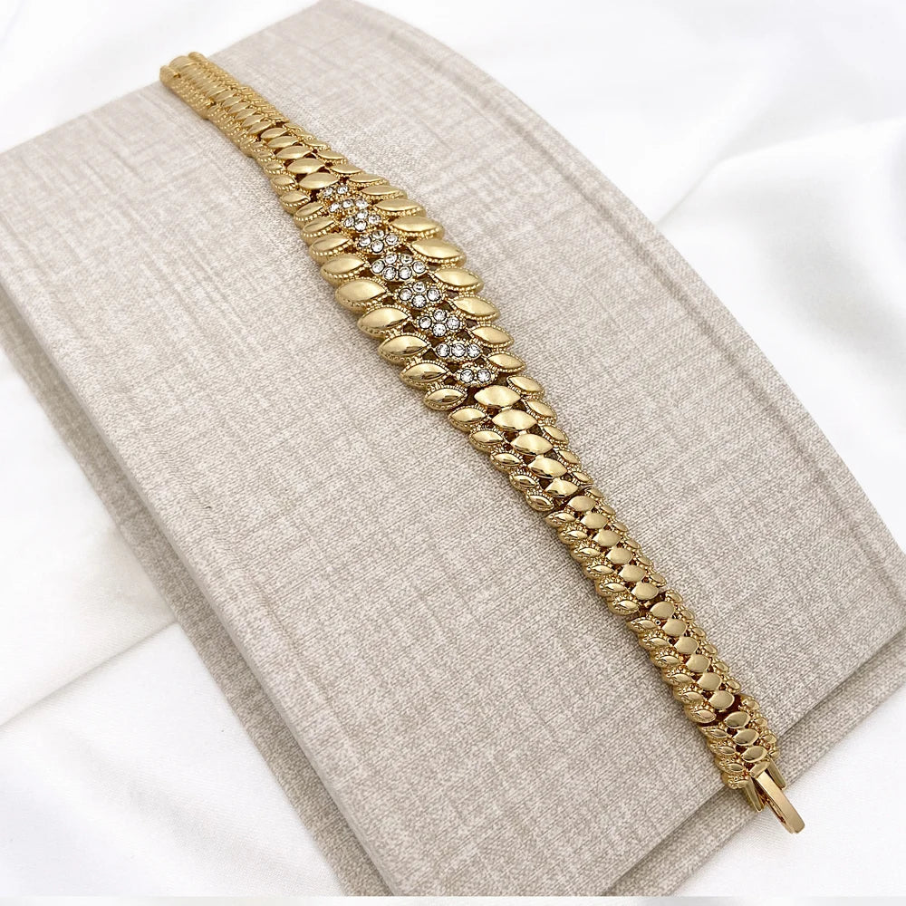 Conjunto de Jóias Banhado a Ouro Dubai para Mulheres, Design de Luxo, Colar Spike, Brincos, Pulseira, Anel, Festa de Casamento, Alta Qualidade