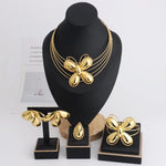 Luxo cor de ouro 4 pçs conjunto de jóias femininas nigeria moda forma borboleta colar brinco pulseira anel para festa africana casamento