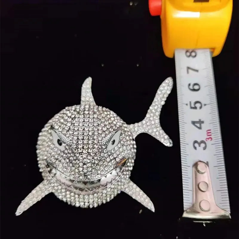 Colar com pingente de tubarão, tamanho grande, para homens, hip hop, joias brilhantes com cristal gelado, corrente cubana miami, joias da moda
