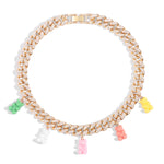 Hip hop personalidade cor de ouro cubana link corrente colar para mulheres menina gelado cristal acrílico urso pingente colar jóias