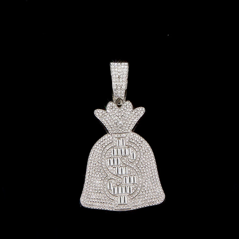 Masculino feminino hip hop dólar sinal saco de dinheiro pingente colar com 14mm corrente cubanausd saco de dinheiro colares na moda charme jóias presente