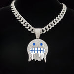 Hip Hop Iced Out Bling Emoji Forma Colar de Pingente para Homens e Mulheres, 13mm Largura, Corrente Cubana, Colares Hip Hop, Jóias Charme de Moda