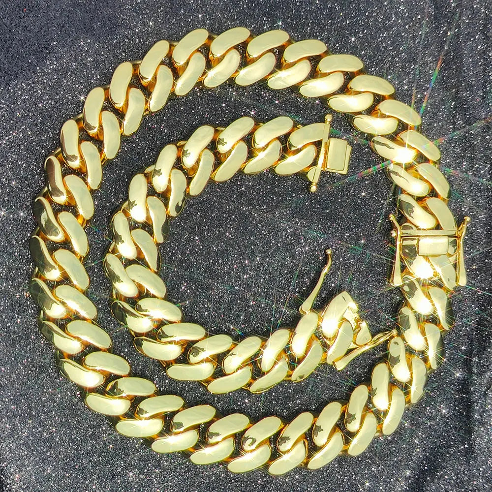 Atacado hip hop jóias 22mm latão cubana corrente luxo 18k banhado a ouro grande pesado sólido miami cubano colar para homem