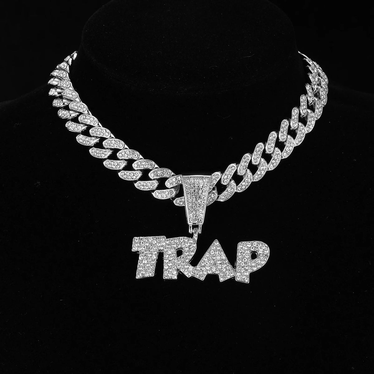 Pingentes com letras geladas Hip Hop, Corrente Cubana, AAA + Colares de Strass para homens e mulheres, Joias Rapper, 13mm