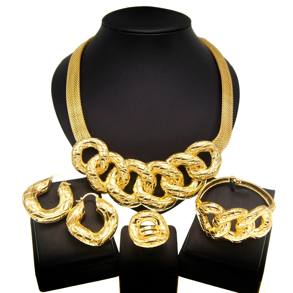 Conjunto de joias femininas banhado a ouro pingente redondo brincos grandes bijuterias de casamento presentes conjuntos de joias de casamento nigeriano SYHOL