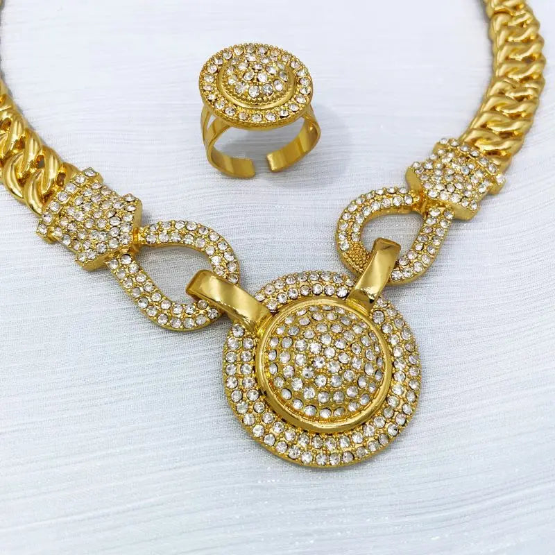 Dubai 18K banhado a ouro conjunto de jóias para mulheres, design clássico, colares, brincos, braceletes, anel, conjunto completo de jóias, tendências, 4pcs