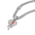 Hip hop iced out coração quebrado pingentes colar com miami cubana link corrente heartbreak colares masculino feminino rapper charme jóias