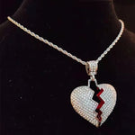 Homens hip hop corrente gelada para fora bling coração quebrou pingente colar 13mm miami cubana corrente hiphop colares moda charme jóias