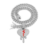 Hip hop iced out coração quebrado pingentes colar com miami cubana link corrente heartbreak colares masculino feminino rapper charme jóias