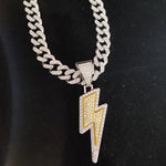 Masculino feminino hip hop relâmpago pingente colar com 13mm cristal cubana corrente hiphop gelado para fora bling colares moda charme jóias