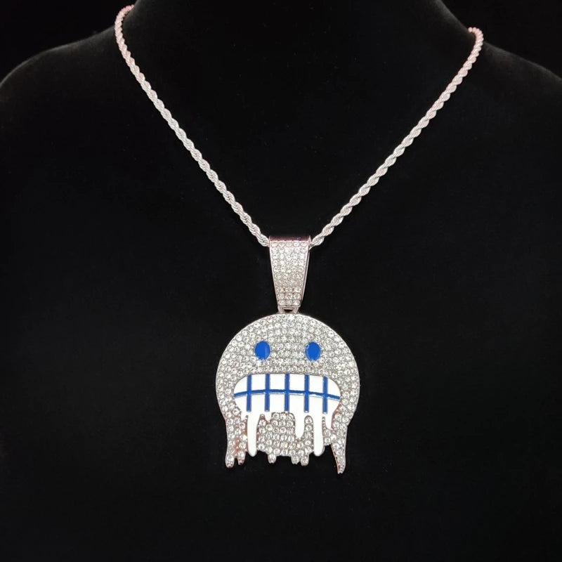 Hip Hop Iced Out Bling Emoji Forma Colar de Pingente para Homens e Mulheres, 13mm Largura, Corrente Cubana, Colares Hip Hop, Jóias Charme de Moda