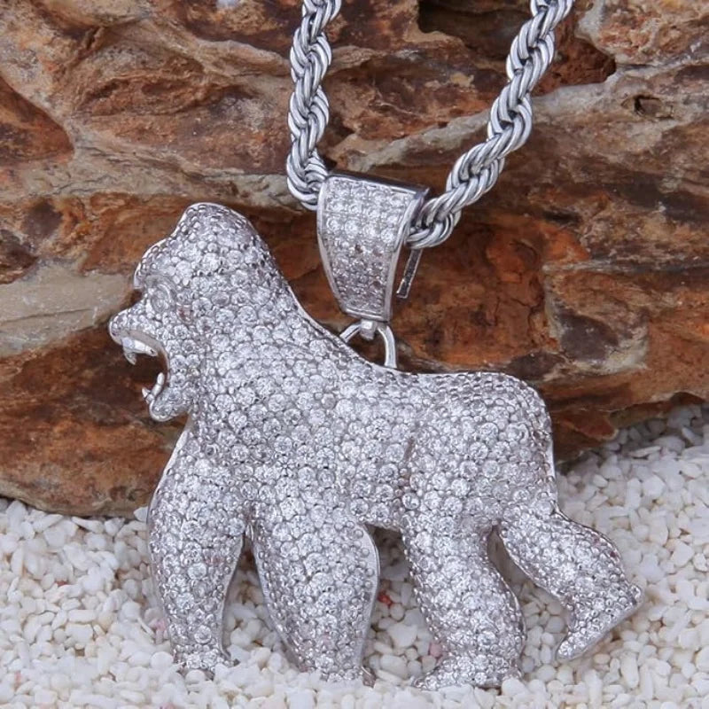 Moda gorila pingente pedra animal colar masculino rap cantor hip hop colar pingente