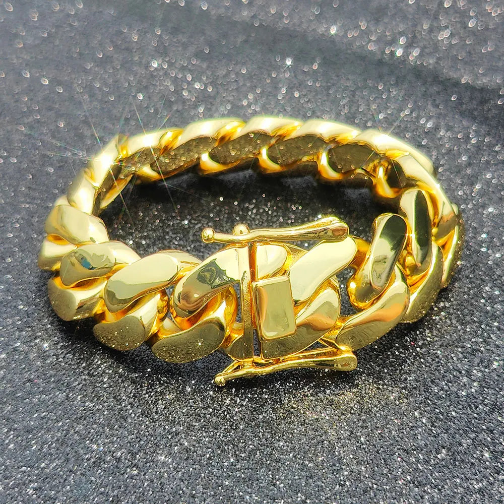 Atacado hip hop jóias 22mm latão cubana corrente luxo 18k banhado a ouro grande pesado sólido miami cubano colar para homem