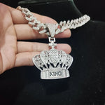 Masculino feminino hip hop coroa pingente colar com 13mm corrente cubana hiphop gelado bling colares moda jóias presentes
