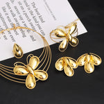 Luxo cor de ouro 4 pçs conjunto de jóias femininas nigeria moda forma borboleta colar brinco pulseira anel para festa africana casamento