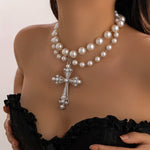 z na moda goth grande cruz pingente colar elegante encantador imitação de pérola mulher gargantilha y2k pescoço jóias acessórios