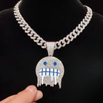 Hip Hop Iced Out Bling Emoji Forma Colar de Pingente para Homens e Mulheres, 13mm Largura, Corrente Cubana, Colares Hip Hop, Jóias Charme de Moda