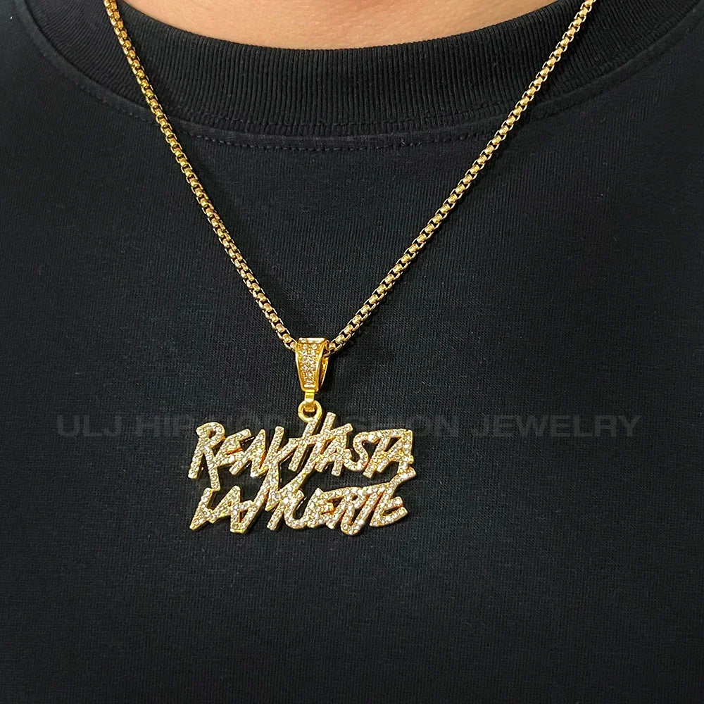 Hip hop estilo de rua realhasta lamuerte carta bling pingente colar 4mm bling corrente gelado para rapper legal jóias