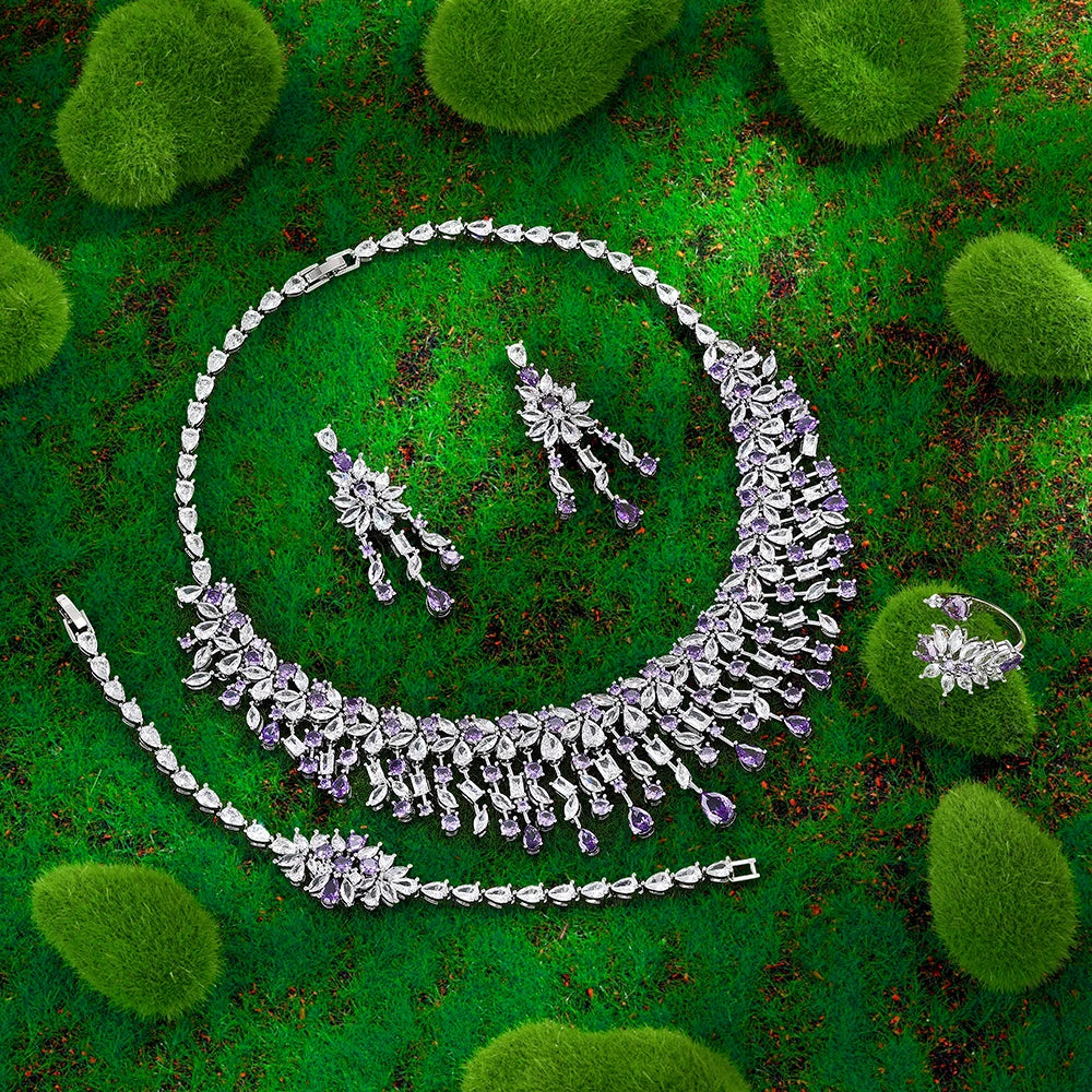 2023 venda quente zircônia cúbica conjunto de jóias de casamento nupcial conjunto de 4 peças conjunto de jóias femininas reprodução de marca de jóias