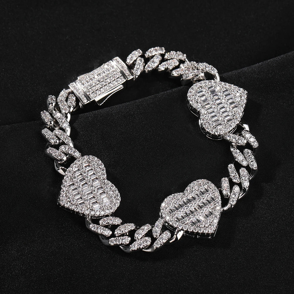 Uwin 10mm corrente cubana com coração baguette completo gelado zircão cúbico moda luxuosa gargantilha hiphop joias