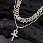 2 pçs punk cristal cruz ankh tênis corrente iced out prong cubana link corrente colar para homens mulheres rapper colares hiphop jóias