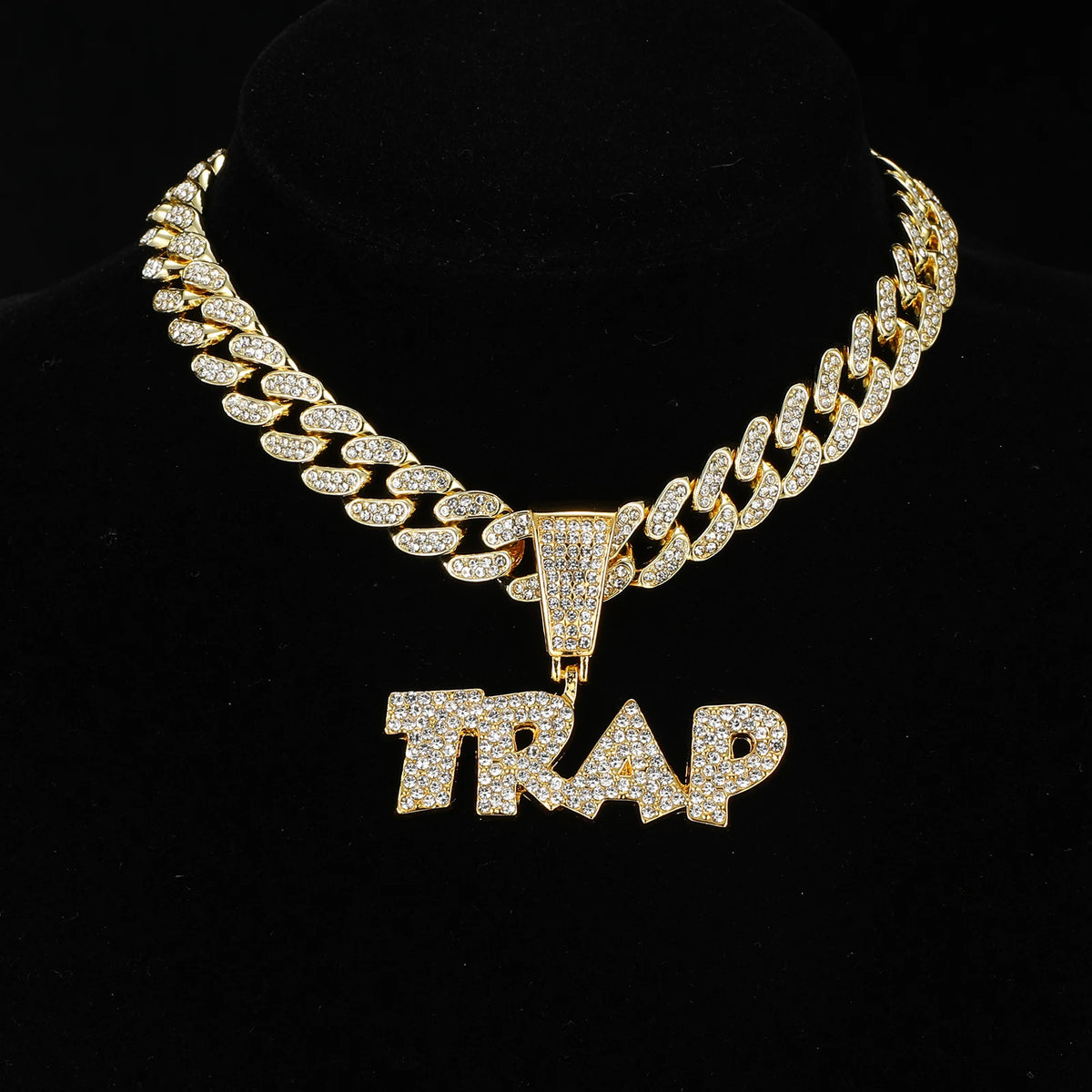 Pingentes com letras geladas Hip Hop, Corrente Cubana, AAA + Colares de Strass para homens e mulheres, Joias Rapper, 13mm
