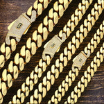 Colar masculino cubano dourado 14k, 6mm-20mm, pulseira de latão miami, hip-hop, zircônia brilhante, fivela de mola, corrente monaco