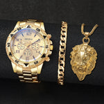 3 pçs/set moda banda de aço relógios masculinos mostrador árabe homem negócios relógios conjunto jóias relogio masculino (caixa não incluída)