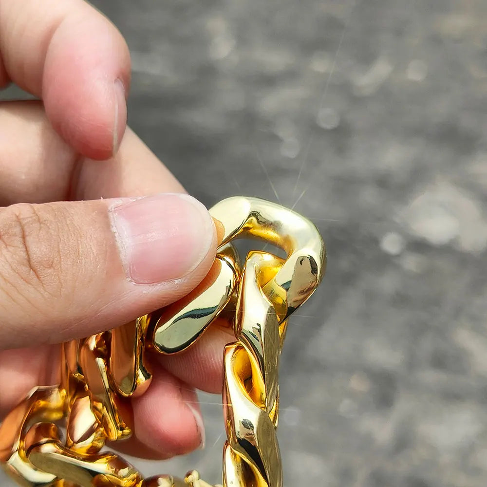 Atacado hip hop jóias 22mm latão cubana corrente luxo 18k banhado a ouro grande pesado sólido miami cubano colar para homem