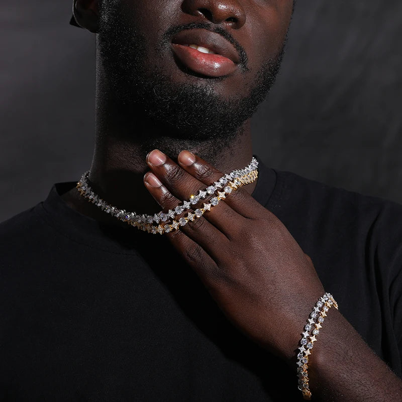 925 prata esterlina estrela redonda moissanite tênis corrente colar para mulheres novo design gelado para fora hip hop jóias finas para o natal