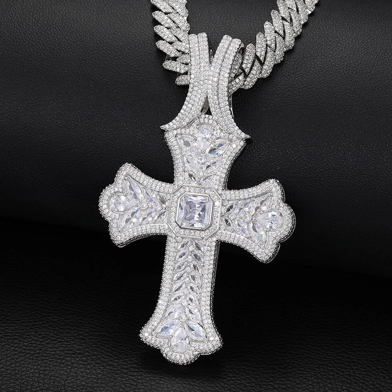Hip hop 5a + cz pedra pavimentada bling gelo fora grande cruz pingentes colares para homens rapper jóias ouro prata cor transporte da gota