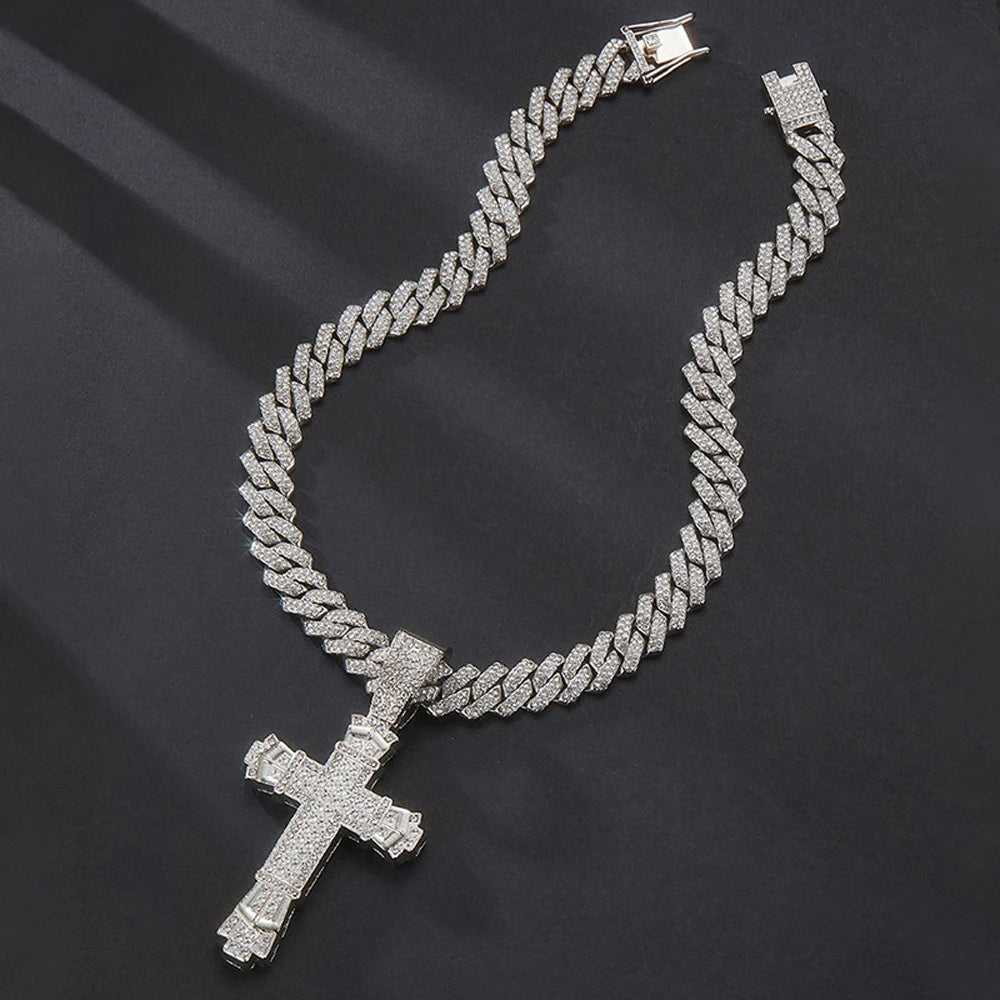 Masculino feminino brilhante cruz pingente colar com miami cubana elo de corrente hip hop gelado para fora bling moda requintado charme jóias presente