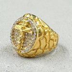 Hip hop cor dourada 316l aço inoxidável com strass completo inri crucifixo jesus cruz anéis para homens rapper festa jóias