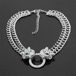 Hip hop cristal duplo leopardo cabeça pingente com dupla corrente cubana colar moda pantera jóias para homens mulheres festa wear
