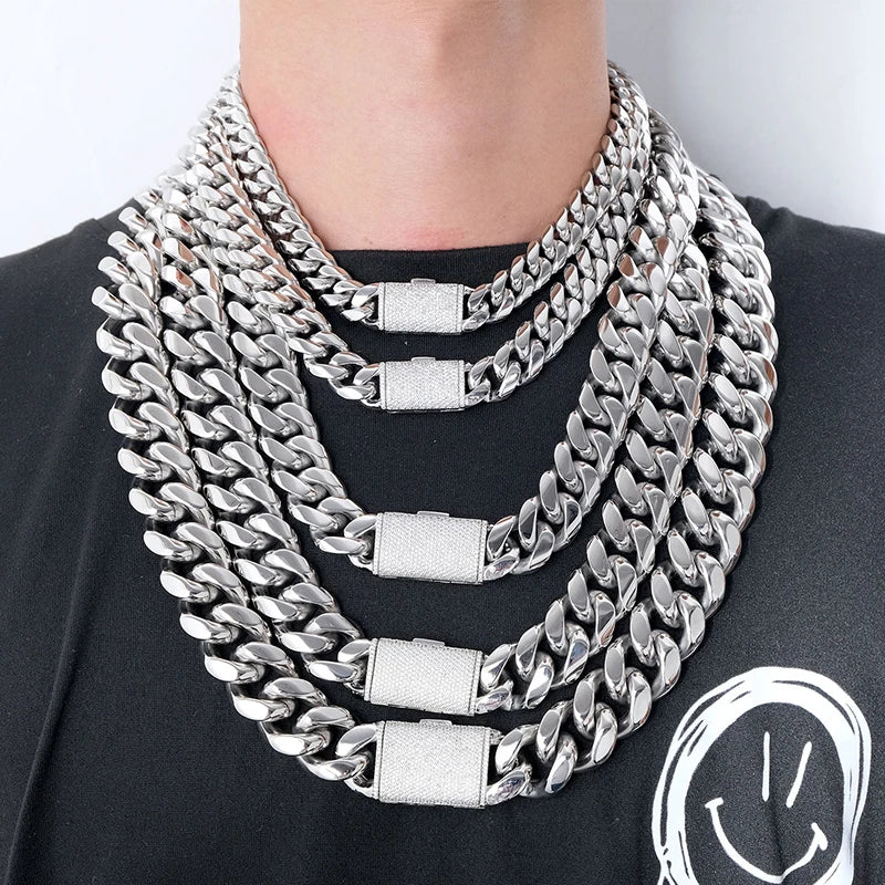 12/14/18/20/22mm grande pesado sólido aço inoxidável cubano miami link corrente colares para homens hip hop bling gelado para fora rapper jóias
