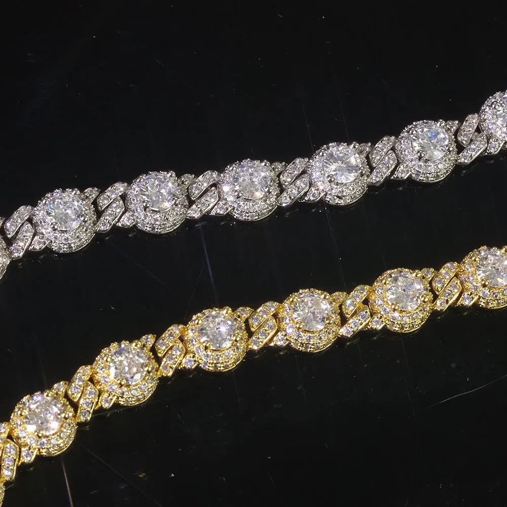 NY Ice Diamond Round Beads 7.5mm Corrente Cubana Diamante Zircônia Cúbica Colar Cubano Estilo Hip Hop Colar Feminino