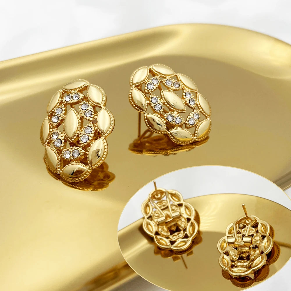 Conjunto de Jóias Banhado a Ouro Dubai para Mulheres, Design de Luxo, Colar Spike, Brincos, Pulseira, Anel, Festa de Casamento, Alta Qualidade