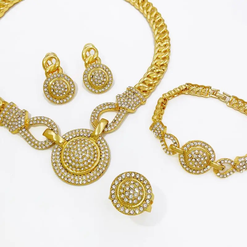 Dubai 18K banhado a ouro conjunto de jóias para mulheres, design clássico, colares, brincos, braceletes, anel, conjunto completo de jóias, tendências, 4pcs