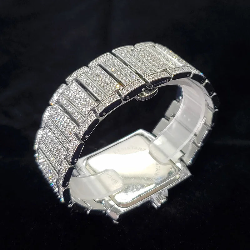 Novo relógio de diamante de luxo para homens moda gelo fora retângulo relógio de pulso bling estilo hip hop jóias relogio masculino dropshipping
