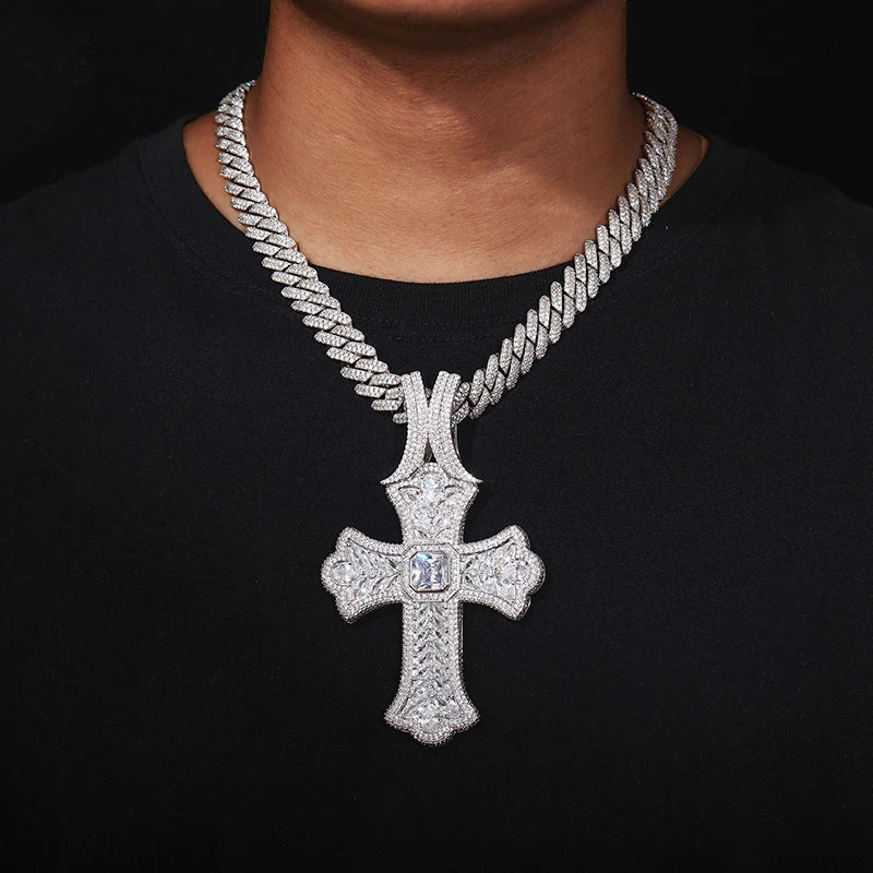 Hip hop 5a + cz pedra pavimentada bling gelo fora grande cruz pingentes colares para homens rapper jóias ouro prata cor transporte da gota
