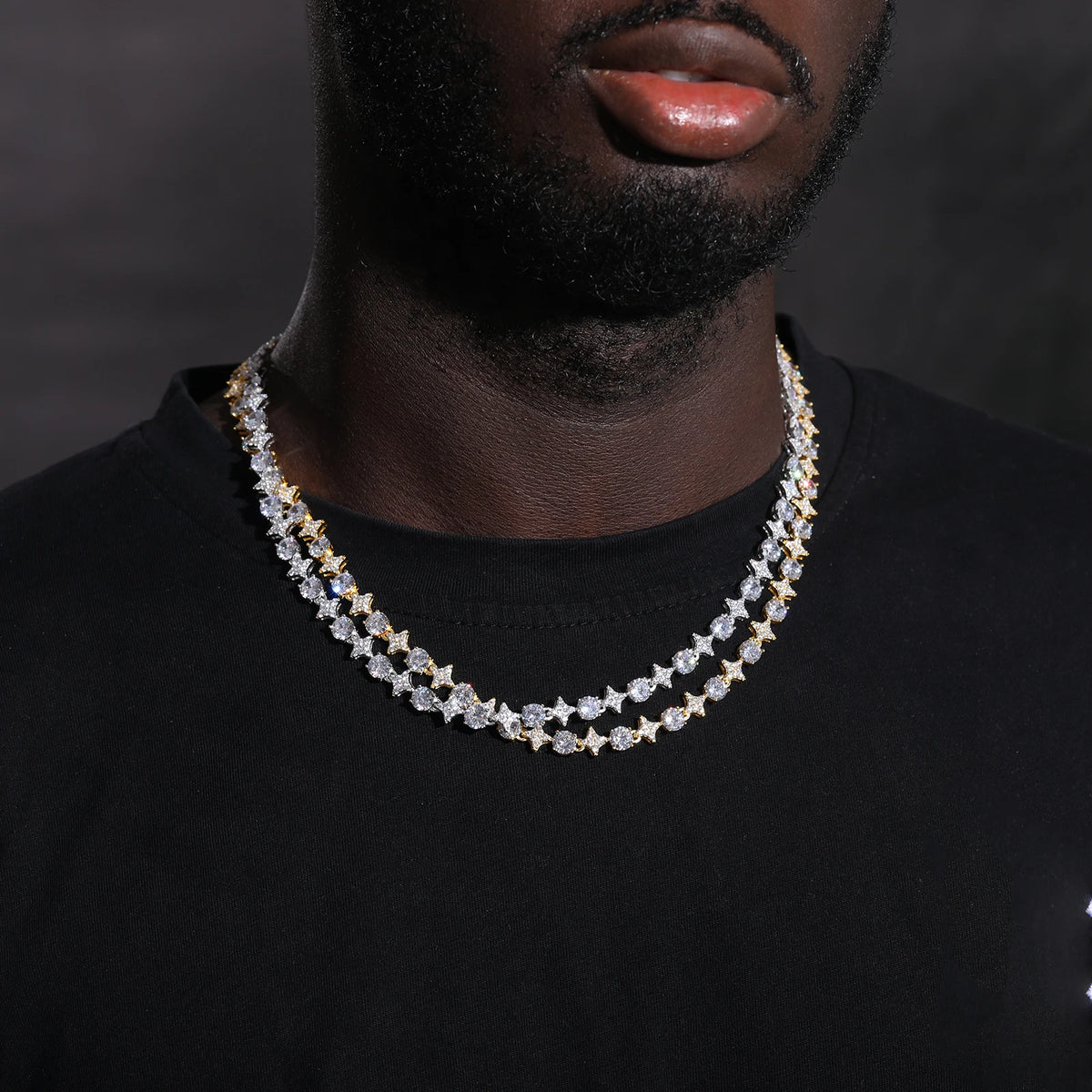 925 prata esterlina estrela redonda moissanite tênis corrente colar para mulheres novo design gelado para fora hip hop jóias finas para o natal