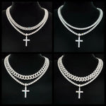 Colar com pingente Hip Hop Cross para homens e mulheres, corrente cubana, colares bling gelados, joias da moda, 2 peças por conjunto