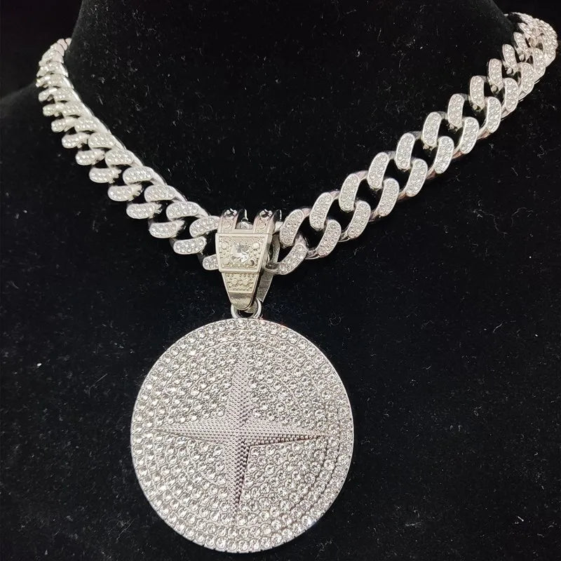 Masculino feminino hip hop pingente redondo colar com 13mm cristal cubano corrente gelado para fora bling hiphop colares moda charme jóias