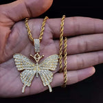 Masculino feminino hip hop iced out bling borboleta pingente colar com 13mm miami corrente cubana hiphop colares moda charme jóias