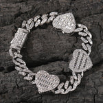 Uwin 10mm corrente cubana com coração baguette completo gelado zircão cúbico moda luxuosa gargantilha hiphop joias