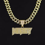 Colar com pingente de letra de dinheiro de hip-hop gelado - corrente grande de strass de liga, joias de declaração em negrito