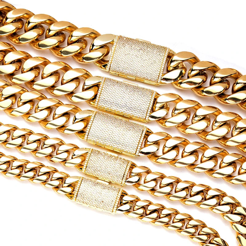 12/14/18/20/22mm grande pesado sólido aço inoxidável cubano miami link corrente colares para homens hip hop bling gelado para fora rapper jóias