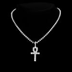 2 pçs punk cristal cruz ankh tênis corrente iced out prong cubana link corrente colar para homens mulheres rapper colares hiphop jóias